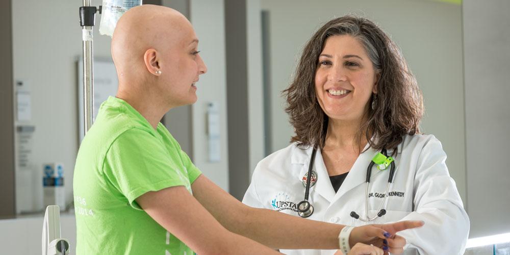 Dr. Gloria Kennedy, pediatric oncologist and patient. Upstate Cancer Center and Upstate Golisano Children's Hospital is the only Syracuse area center to treat children's cancer and hematologic conditions.