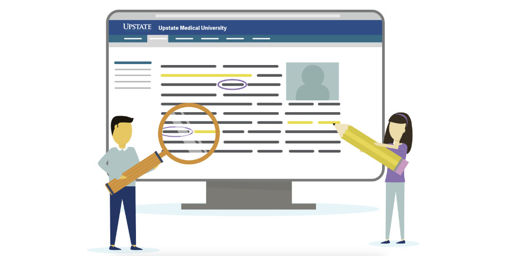 Illustration of two people editing website content