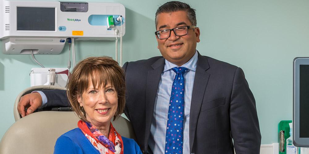 Pancreatic cancer patient Gail Brehm with physician Ajay Jain