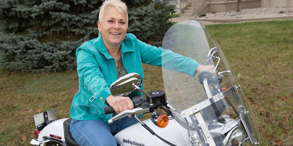 Toni Lindgren on her Harley