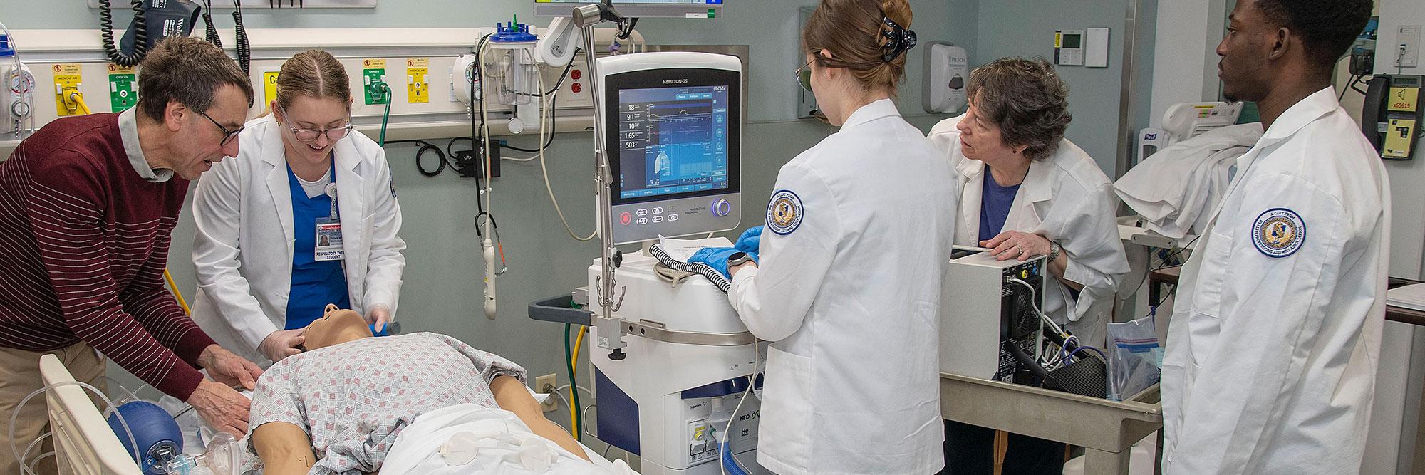 Respiratory Students practicing treatments in the Simulation Center