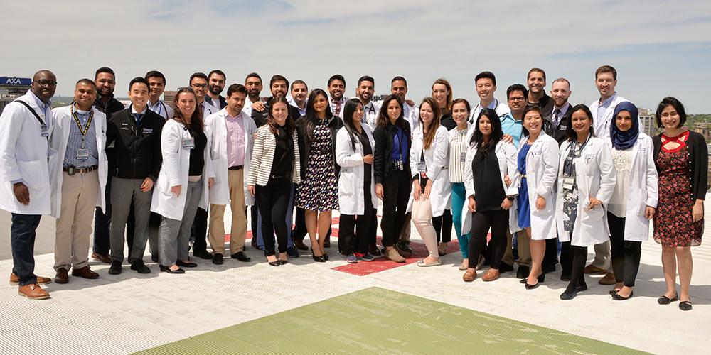 medical students on helipad