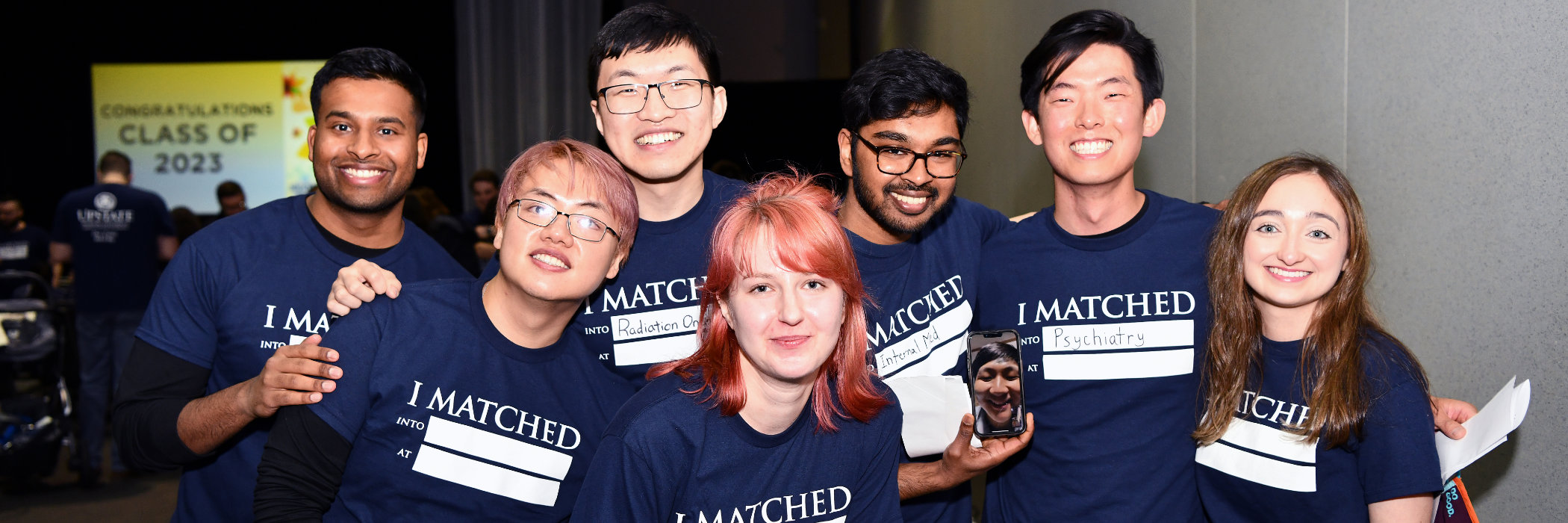 Students celebrating Match Day smiling together