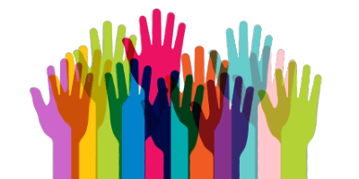 colorful hands raised