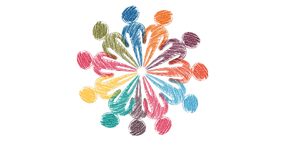 crayon drawing circle of colorful people silhouettes