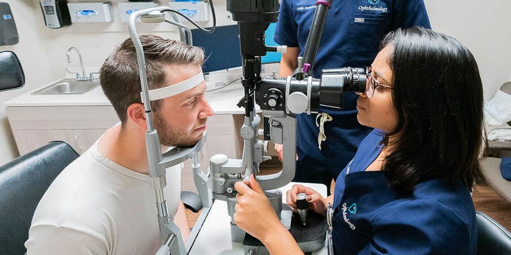 Resident utilizing ophthalmology equipment