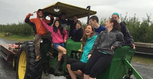 Student retreats like hay rides