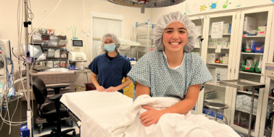 Preparing for surgery with thumbs up
