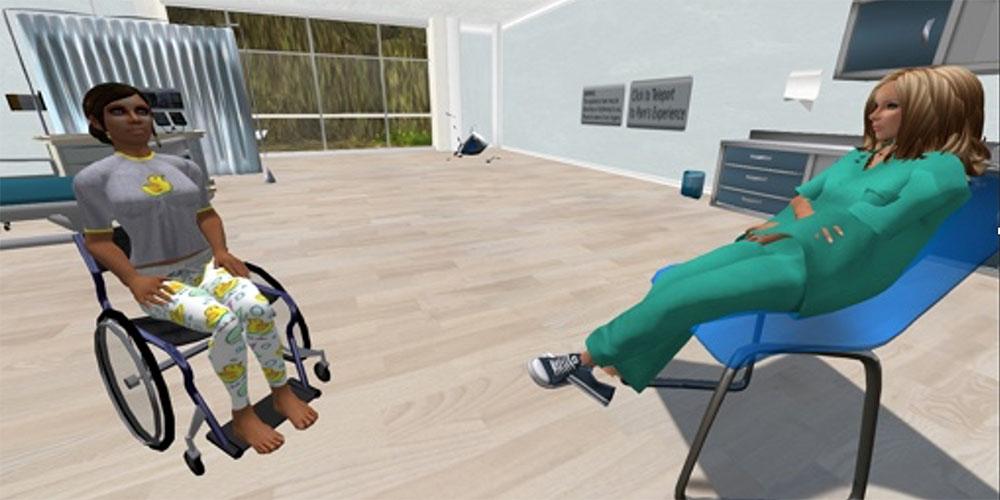 Two people in a virtual reality environment