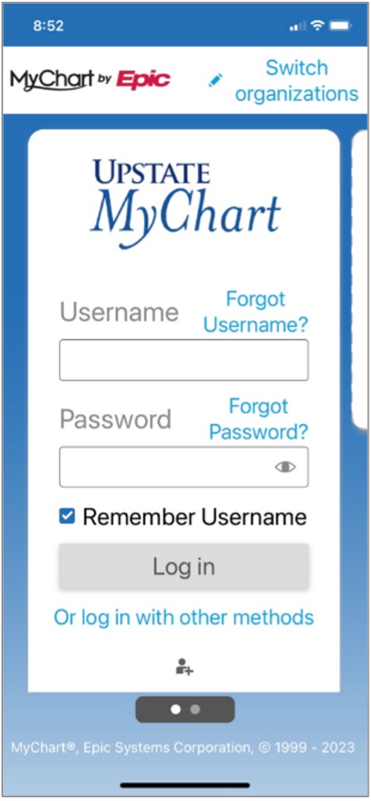 mychart screen