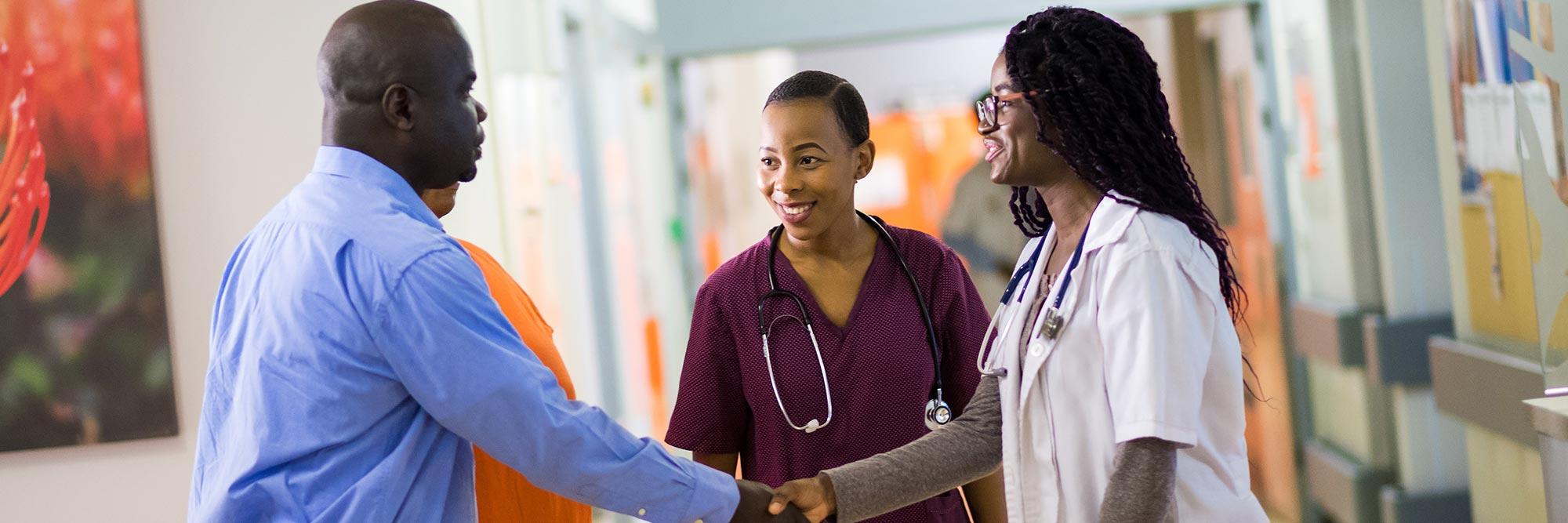 Hand shakes between providers and patient