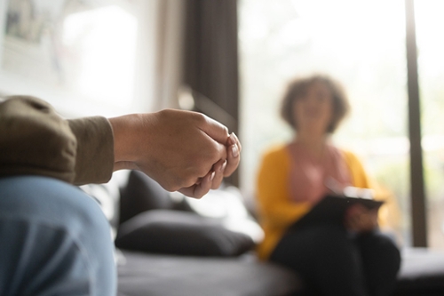 Person talking to therapist or social worker