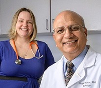 Jody Sima, MD (left), and Kazim Chohan, PhD. (PHOTO BY ROBERT MESCAVAGE)