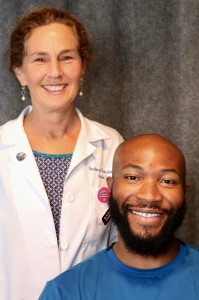 Barbara Feuerstein, MD, and medical student Moje Omoruan (photo by Jim Howe)