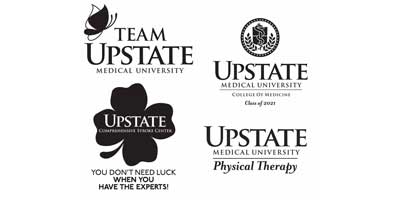 T-shirt designs follow the Upstate brand, and can be modified for specific events, such as the Paige's Butterfly Run and the St.Patrick's Day parade graphics on the left.