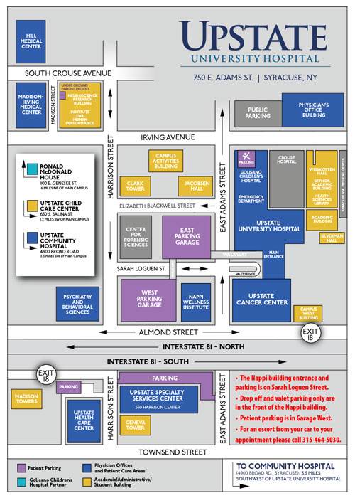 Map to Nappi Wellness Center at Upstate Medical University