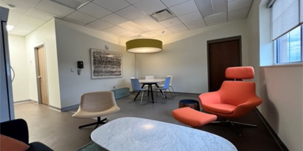 A modern polished staff lounge 
