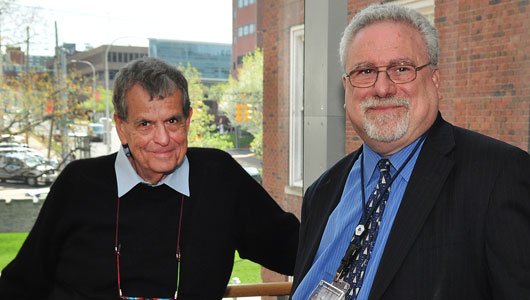 Nobel Laureate Aaron Ciechanover, M.D., left, with Steven Goodman, Ph.D., Upstate vice president for research and dean of the College of Graduate Studies