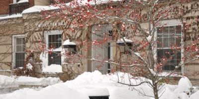 A fresh blanket of snow covers Weiskotten Hall