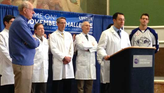 Upstate's Prostate Cancer Team raises awareness of prostate cancer with Syracuse Crunch in mustache-growing competition