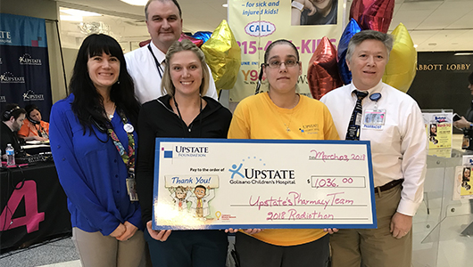 Employees from the Upstate Pharmacy Services donated $1,036 to the recent Upstate FoundationÂ¿s Radiothon for Kids, a fundraiser to support Upstate Golisano Children's Hospital. (March 21)