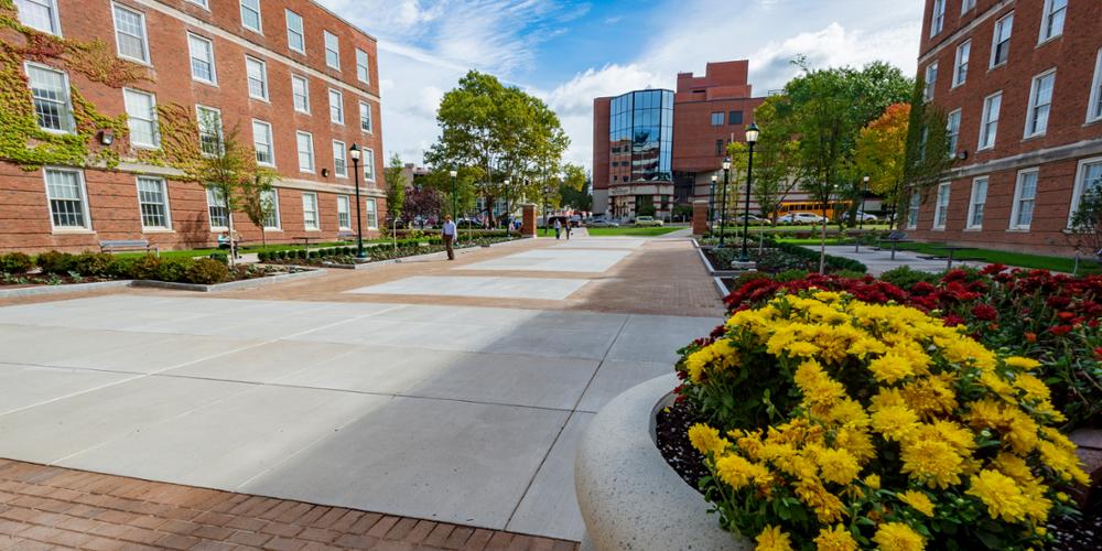 A photo of the plaza outside Weiskotten Hall.
