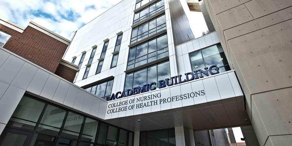 An exterior photo of the Upstate Medical University College of Nursing.