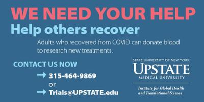 Upstate seeks recovered COVID-19 patients for emergency clinical trial