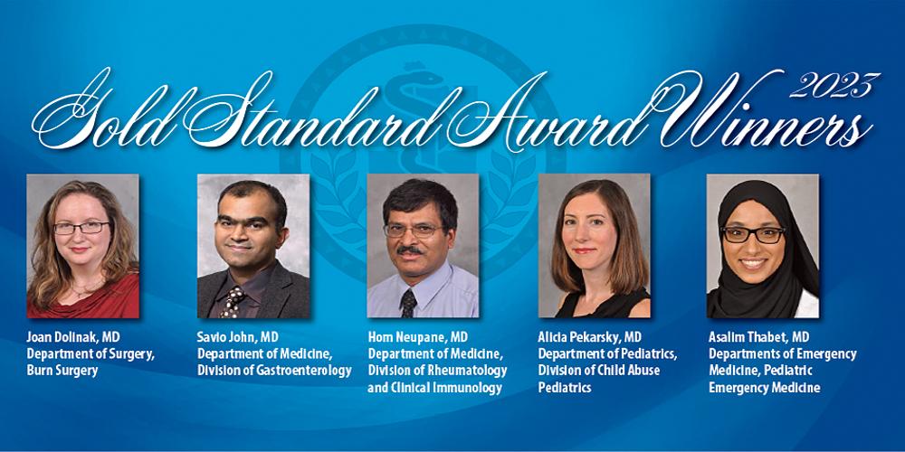 Joan Dolinak, MD; Savio John, MD; Hom Neupane, MD; Alicia Pekarsky, MD; and  Asalim Thabet, MD., are this year's award recipients.   