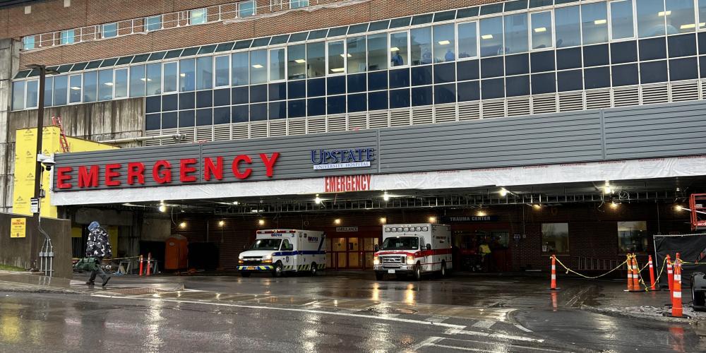 AWNING IN PLACE: The construction project on the new awning over the Emergency Department is making progress and already providing EMS crews and patients protection from the wet weather.