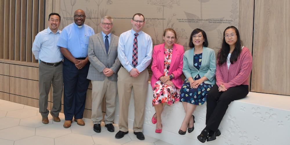   CHAPLAINS END SUMMER INTERNSHIP: Upstate 2023 chaplain interns each completed more than 400 hours of clinical pastoral training this summer providing spiritual care to patients, families and Upstate employees. Ending their internships, are, from left, Rev. Jae James Kim, Rev. Willie Mitchell, David Chachere Jeremiah Deep, Spiritual Care Manager Rev. Terry Culbertson, Jianzong Jane Bronson and BuMeh Romay. 