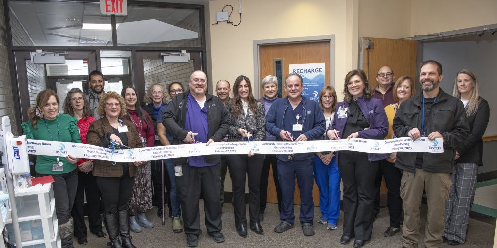 COMMUNITY GETS RECHARGE:  Upstate University Hospital officials open a recharge room at Upstate Community Hospital Community—a dedicated space for our incredible employees to rest, refresh, and rejuvenate.  Equipped with calming music, aromatherapy and cozy seating, this space is designed to promote relaxation and well-being.