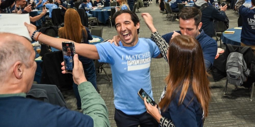 IT'S A MATCH:  Norton College of Medicine student Nicholas Vazquez moments after finding out that he has matched at NYU Langone in psychiatry during Match Day March 21.