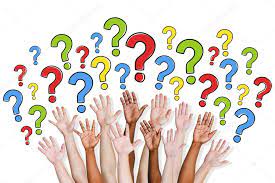 Hands raised with questions