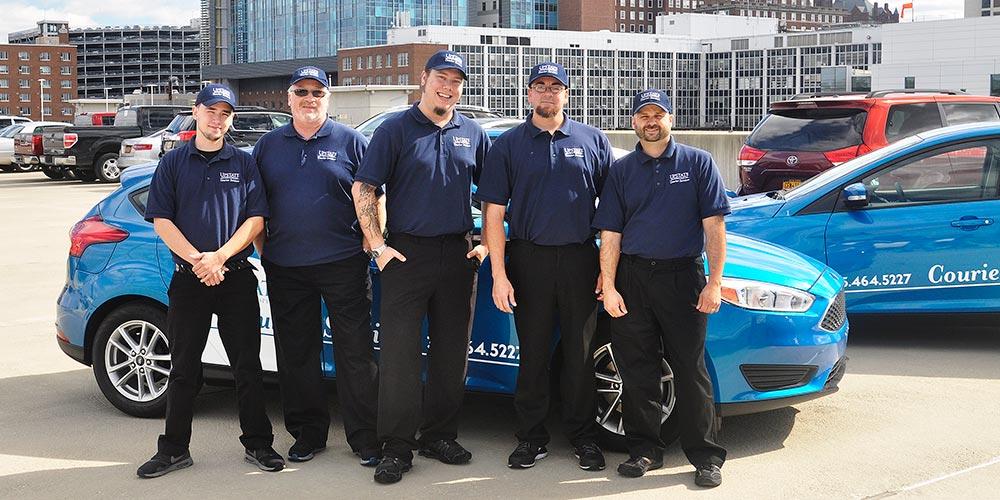 couriers group on rooftop