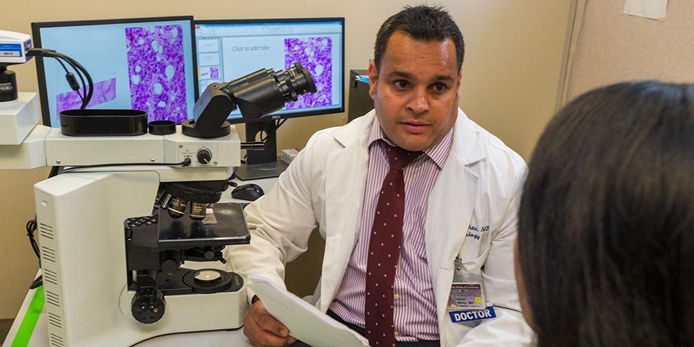 Dr. Mehta in the Biopsy Lab