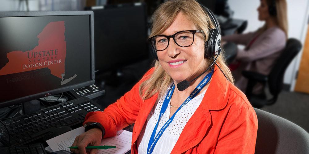 Mary, a poisoning specialist, answers calls at the poison center