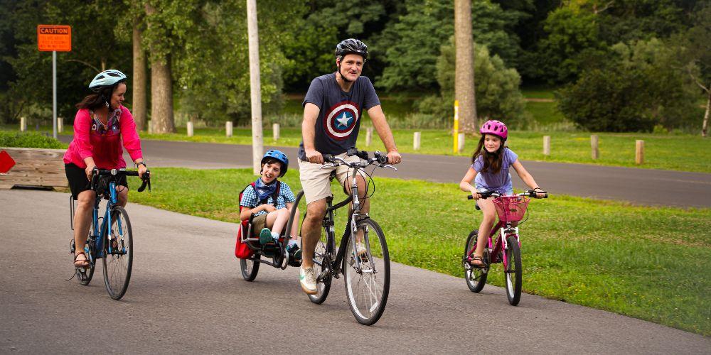Family biking together
