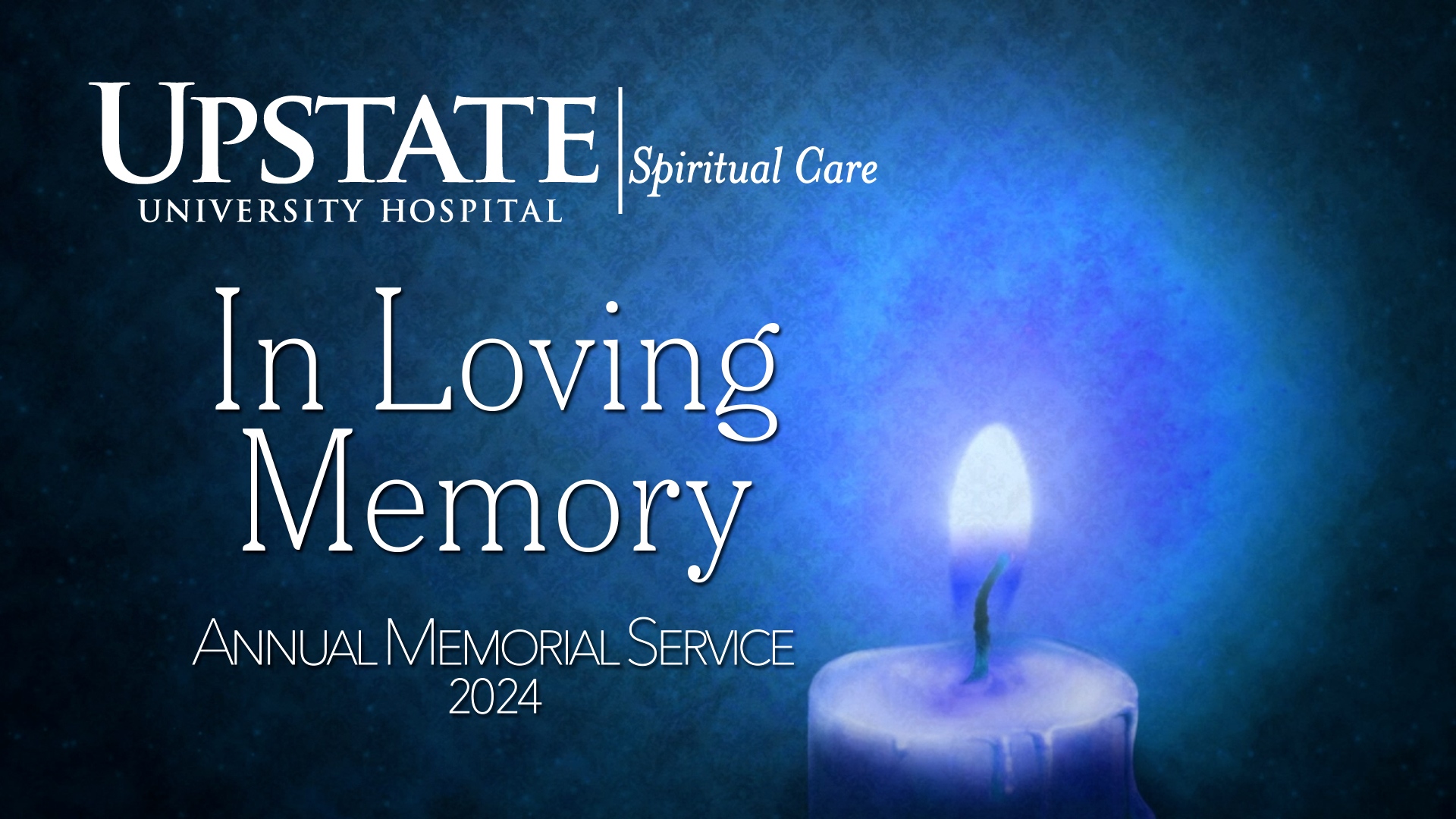 Beside a candle, the words In Loving Memory: Annual Memorial Service 2024