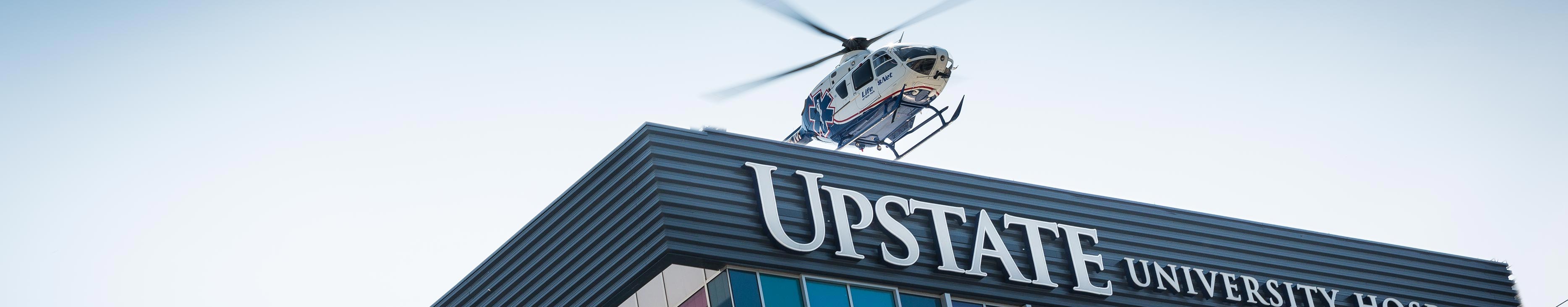 Helicopter arriving at Upstate University Hospital