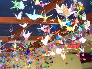cranesblg A thousand origami paper cranes on display at Upstate Golisano Children's Hospital.