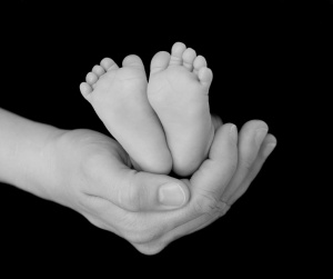 Newborn's Feet Cradled in Parent's Hand Newborn's Feet Cradled in Parent's Hand