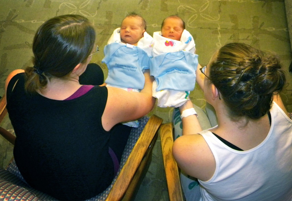babies_overhead Jessica Barnum with Ethan, left, and Sarah Hager with Emmit. Photo by Dan Cameron