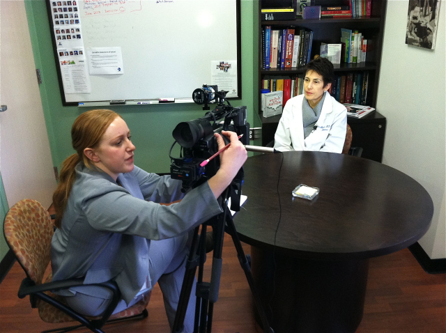 YNN reporter Katie Gibas interviews Donna Bacchi MD. Photo by Kathleen Paice Froio.