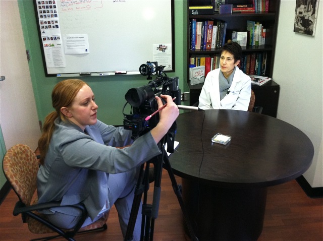 YNN reporter Katie Gibas interviews Donna Bacchi MD. Photo by Kathleen Paice Froio.