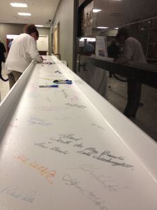 The beam will remain in the Upstate University Hospital lobby until early March, when it will be lifted to its permanent home at the top of the Upstate Cancer Center.