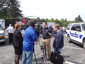 Upstate emergency physician Derek Cooney, MD speaks to the media. Photo by Darryl Geddes.
