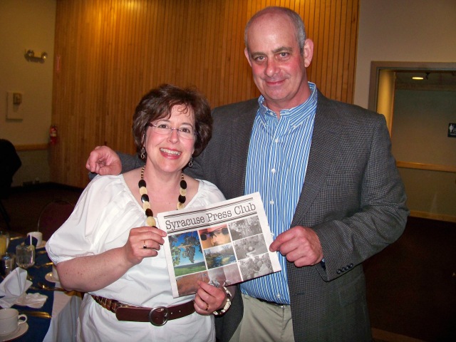 Photographer Susan Kahn and humor writer Jeff Kramer pose at the Syracuse Press Club awards banquet Saturday night.