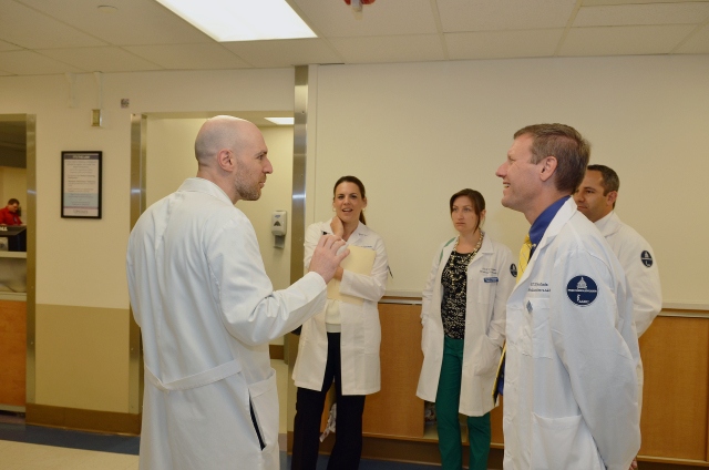 Sen. David J. Valesky, right, tours the Upstate University Hospital Emergency Department with Photo 3 and 4 he is with Dr. William Paola , from the ED. He was giving a tour of the ED.