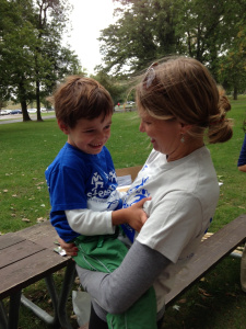 Jude with his mom, at this year's walk.